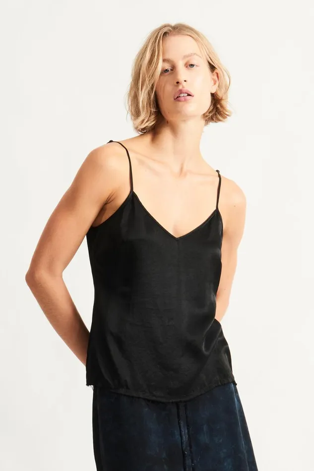 Raquel Allegra Pebble Satin Black Mona Cami Women Sweaters and Knits