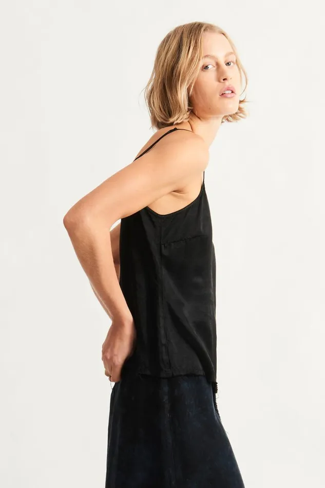 Raquel Allegra Pebble Satin Black Mona Cami Women Sweaters and Knits