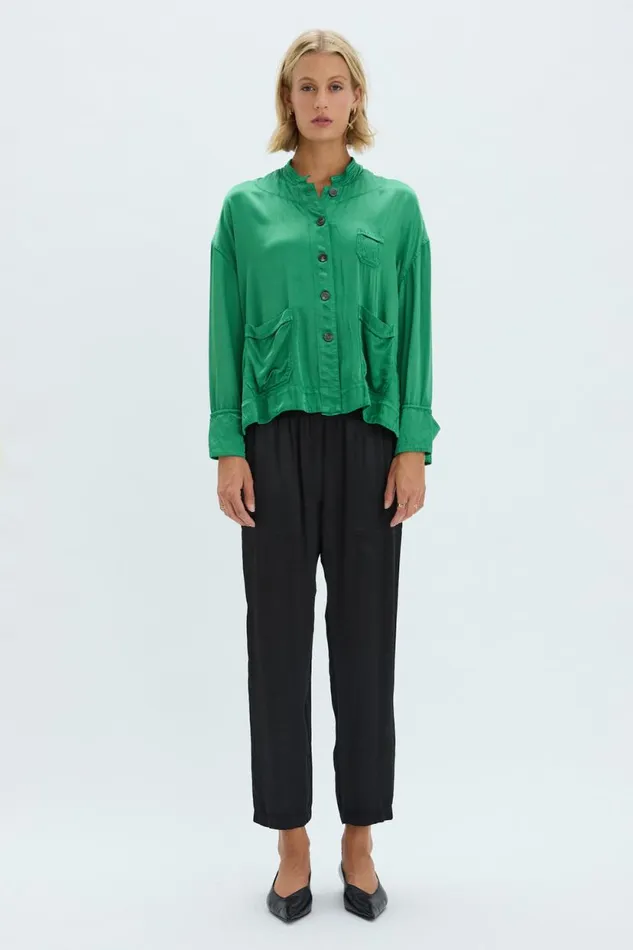 Raquel Allegra Pebble Satin Black Trapunto Pant Women Bottoms