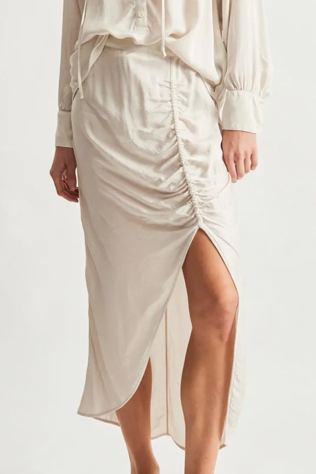 Raquel Allegra Pebble Satin Dirty White Pretoria Midi Skirt Women Bottoms