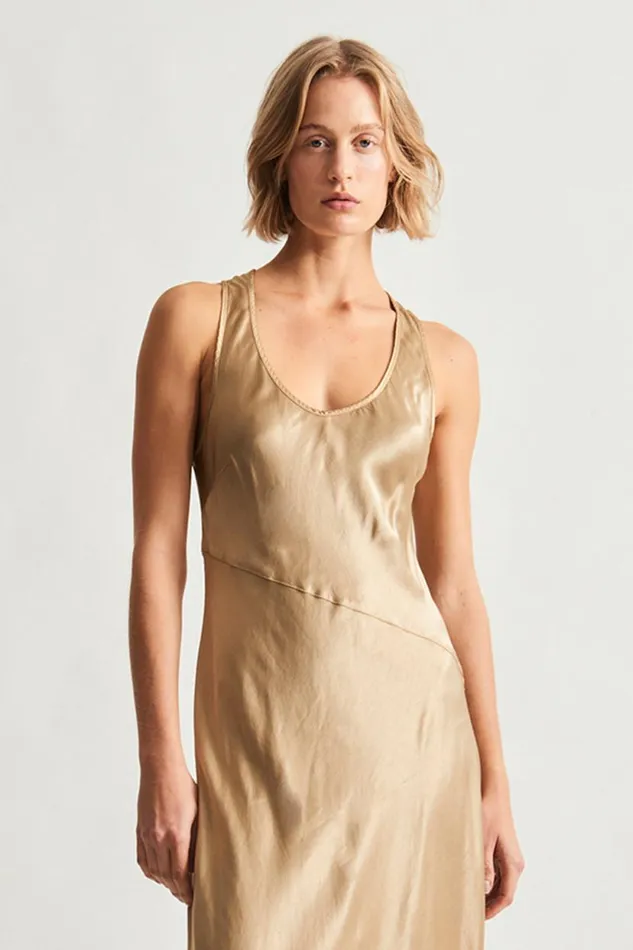 Raquel Allegra Pebble Satin Sand Valentina Midi Dress Women Bottoms