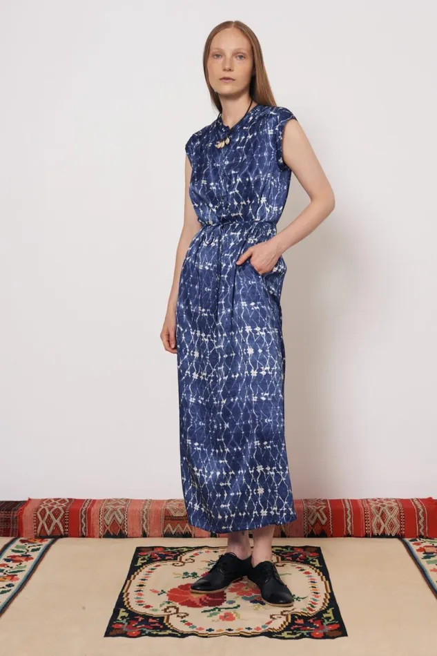 Raquel Allegra Silk Charmeuse Diamond New Blue Zaire Midi Dress Women Dresses