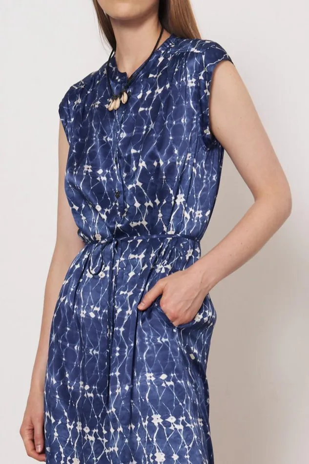 Raquel Allegra Silk Charmeuse Diamond New Blue Zaire Midi Dress Women Dresses