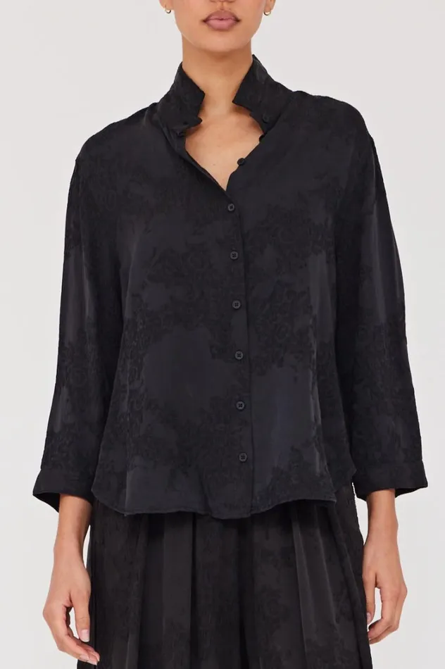 Raquel Allegra Silk Jacquard Black Lauren Blouse Women Tops