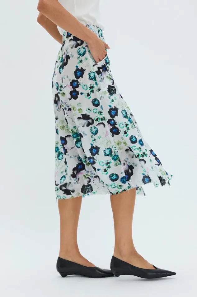 Raquel Allegra Silk Voile White Floral Franklin Skirt Women Bottoms