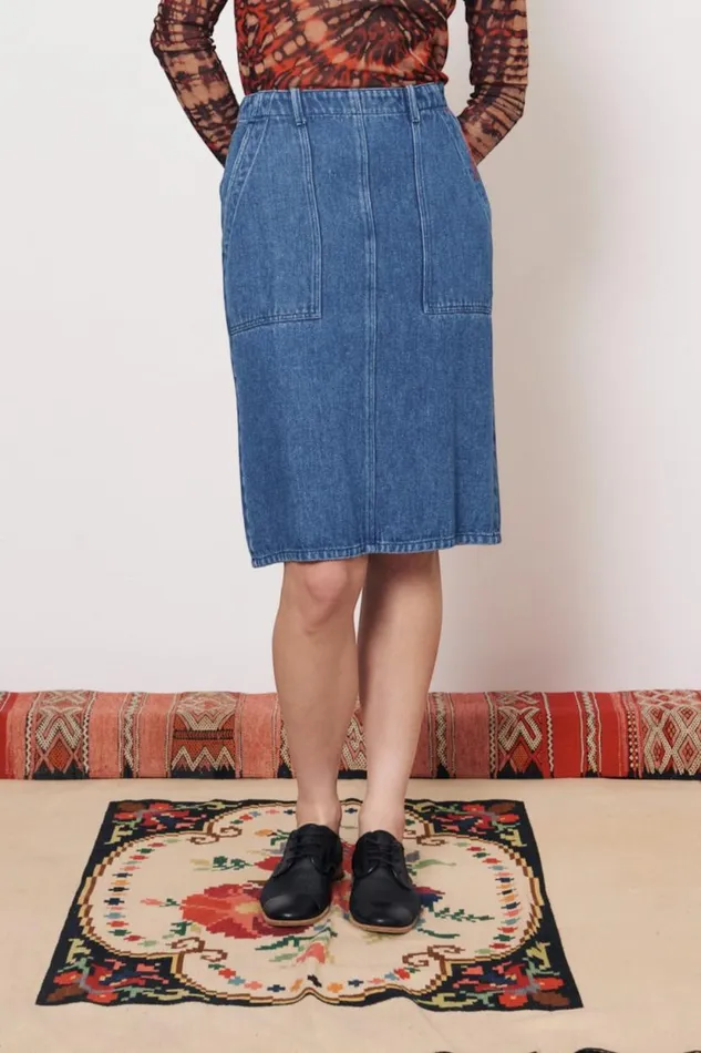 Raquel Allegra Stone Wash Shona Midi Skirt Women Bottoms