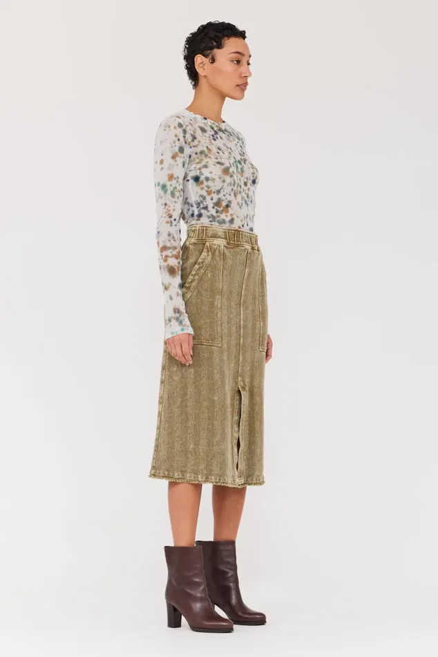 Raquel Allegra Twill Gold Green Work Skirt Women Bottoms
