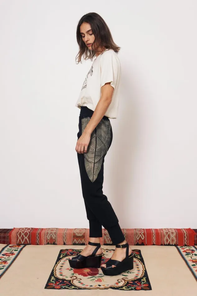 Raquel Allegra Vintage Fleece Black Kongo Pant Women Bottoms