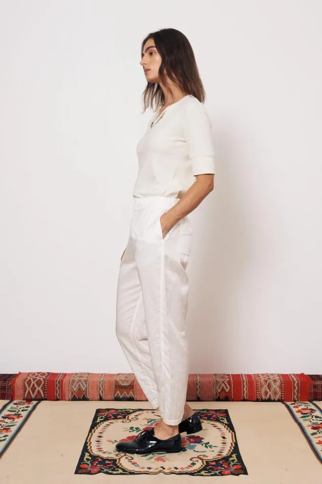Raquel Allegra Washed White Fez Pant Women Bottoms