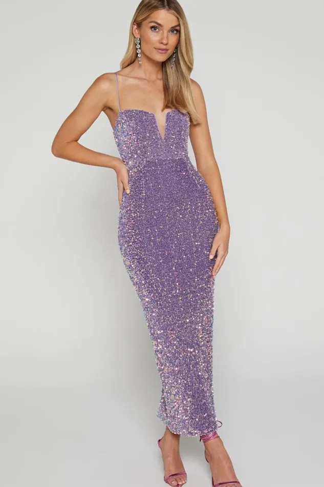 Rayner Midi Dress 8211 V Bar Sequin Bodycon Dress In Lilac Women Showpo Dresses