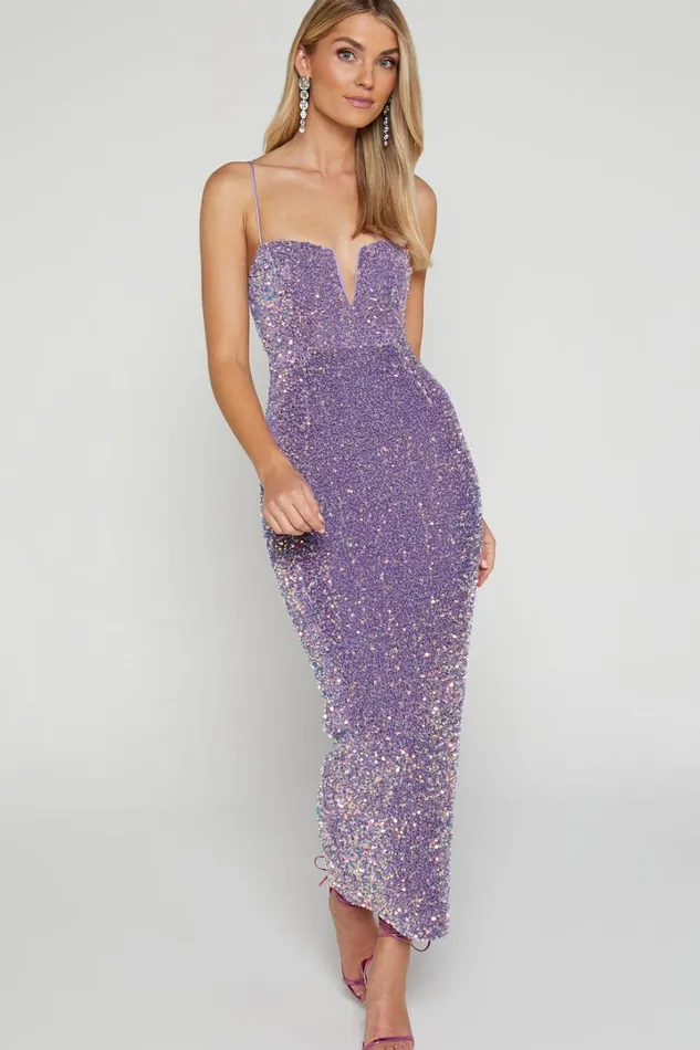 Rayner Midi Dress 8211 V Bar Sequin Bodycon Dress In Lilac Women Showpo Dresses