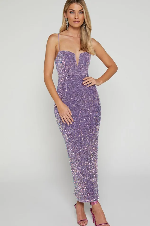 Rayner Midi Dress 8211 V Bar Sequin Bodycon Dress In Lilac Women Showpo Dresses