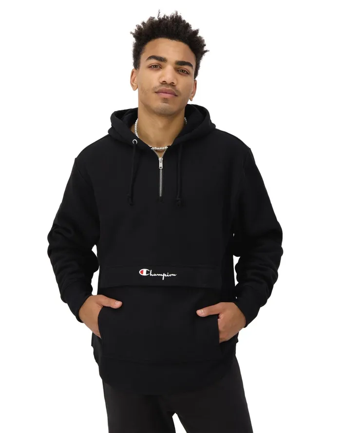 Reverse Weave Boxy Anorak Script Black Men Champion Hoodies and Sweatshirts