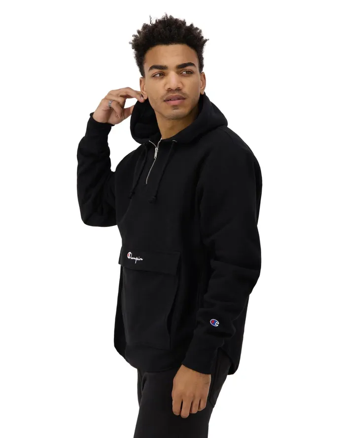 Reverse Weave Boxy Anorak Script Black Men Champion Hoodies and Sweatshirts