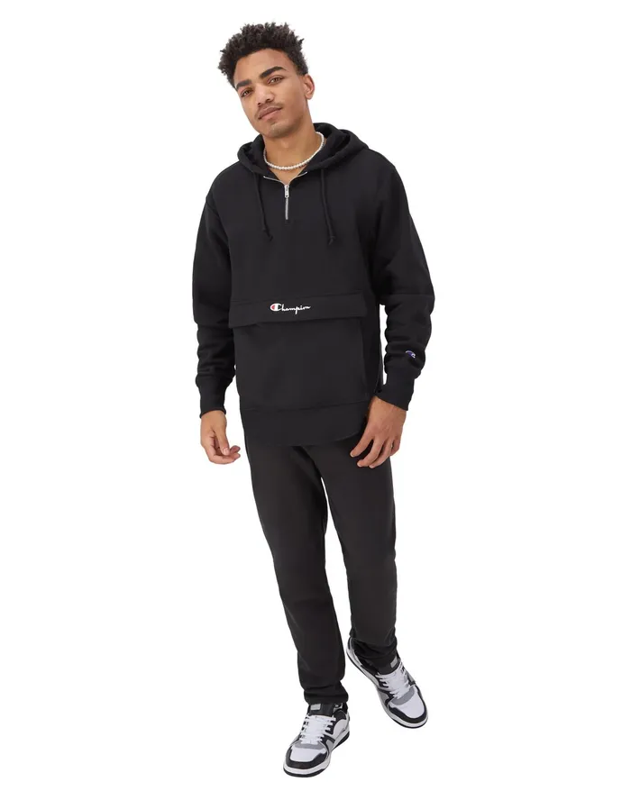 Reverse Weave Boxy Anorak Script Black Men Champion Hoodies and Sweatshirts