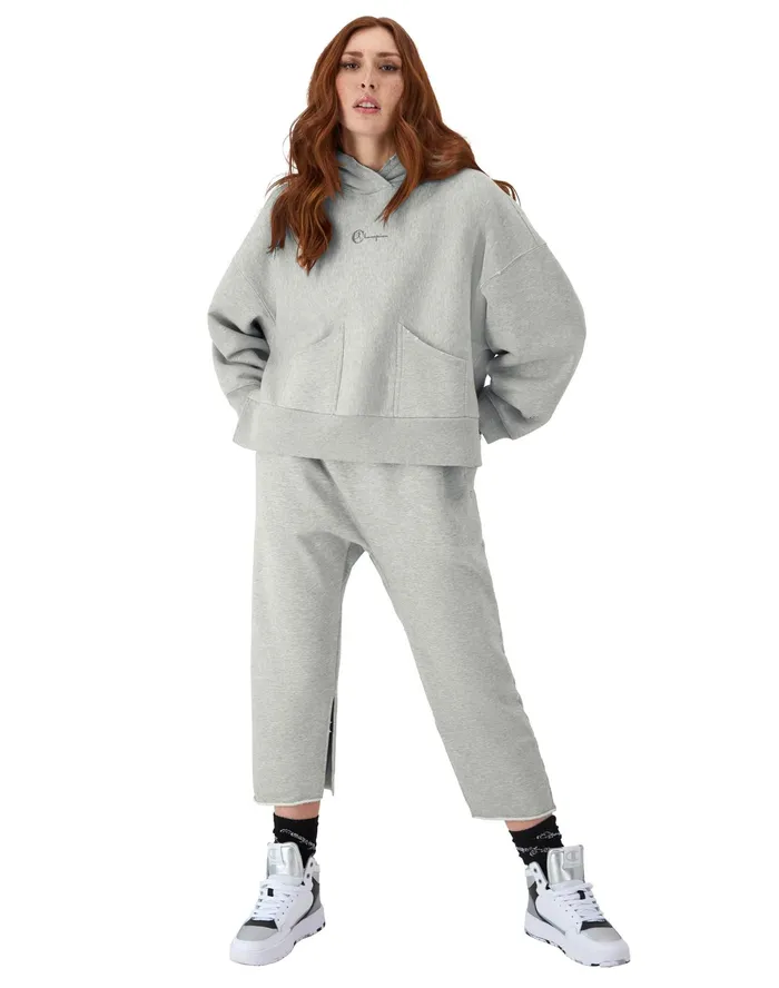 Reverse Weave Hoodie Vintage Wash Running Women Script Logo Time Capsule Oxford Grey Women Champion Hoodies and Sweatshirts