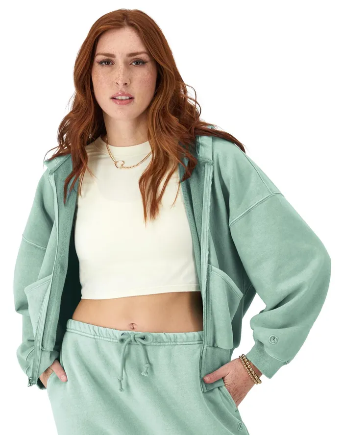 Reverse Weave ZipUp Hoodie Vintage Wash C Logo Time Capsule Sheer Water Teal Women Champion Hoodies and Sweatshirts Reverse Weave ZipUp Hoodie Vintage Wash C Logo Time Capsule Sheer Water Teal Women Champion Hoodies and Sweatshirts