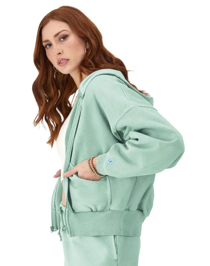 Reverse Weave ZipUp Hoodie Vintage Wash C Logo Time Capsule Sheer Water Teal Women Champion Hoodies and Sweatshirts