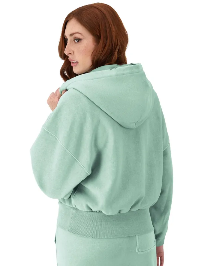 Reverse Weave ZipUp Hoodie Vintage Wash C Logo Time Capsule Sheer Water Teal Women Champion Hoodies and Sweatshirts