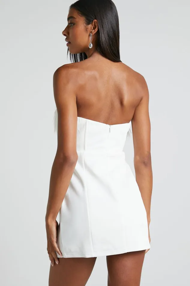 Rhaiza Mini Dress 8211 Faux Feather Trim Strapless Dress In White Women Showpo Curve Clothes