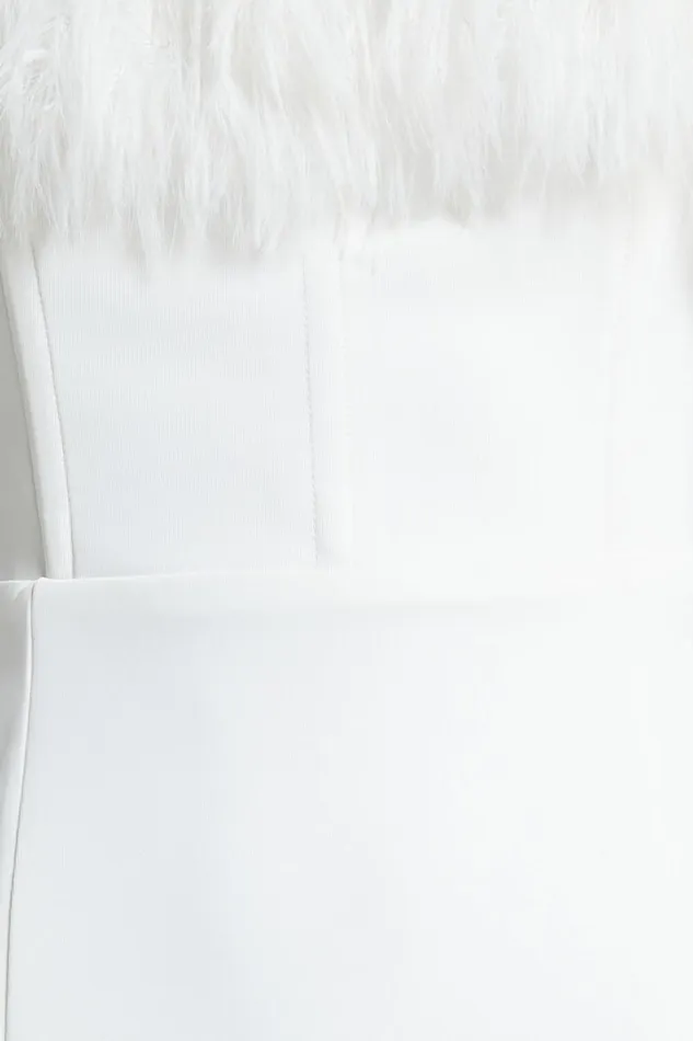 Rhaiza Mini Dress 8211 Faux Feather Trim Strapless Dress In White Women Showpo Curve Clothes