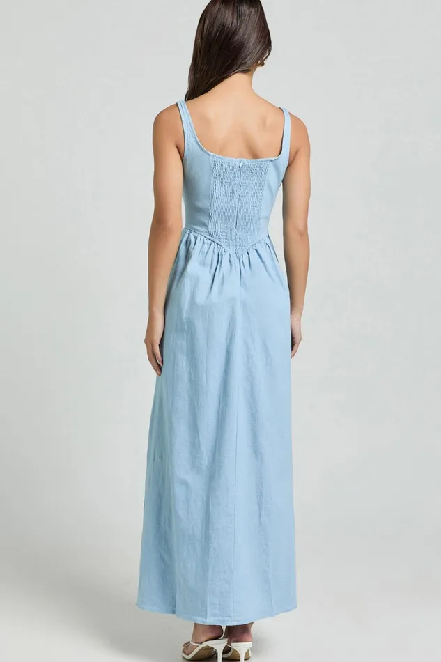 Rhaziya Midi Dress 8211 Sleeveless Straight Neck Fit And Flare Dress In Blue Women Showpo Conscious
