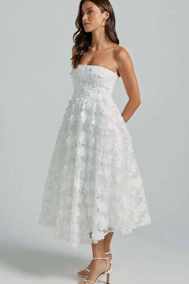 Rheiva Midi Dress 8211 Strapless 3D Embroidery Midi Dress In White Women Showpo Dresses