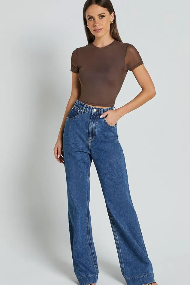 Rhianna Top 8211 Short Sleeve Mesh Crop Top In Brown Women Showpo Tops