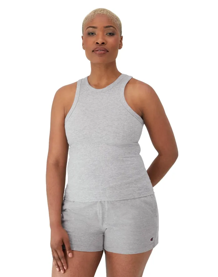 Ribbed Tank Top High Neck C Logo Oxford Grey Women Champion TShirts and Tops