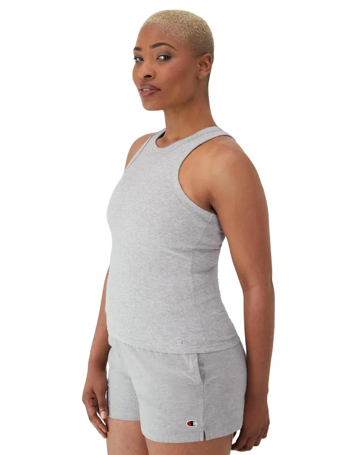 Ribbed Tank Top High Neck C Logo Oxford Grey Women Champion TShirts and Tops