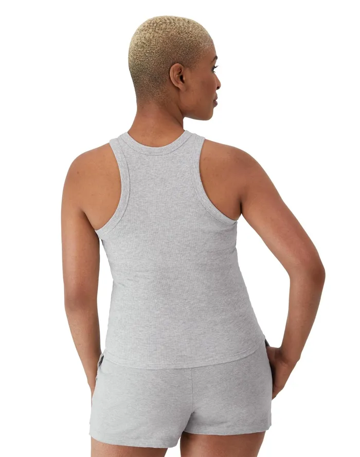 Ribbed Tank Top High Neck C Logo Oxford Grey Women Champion TShirts and Tops