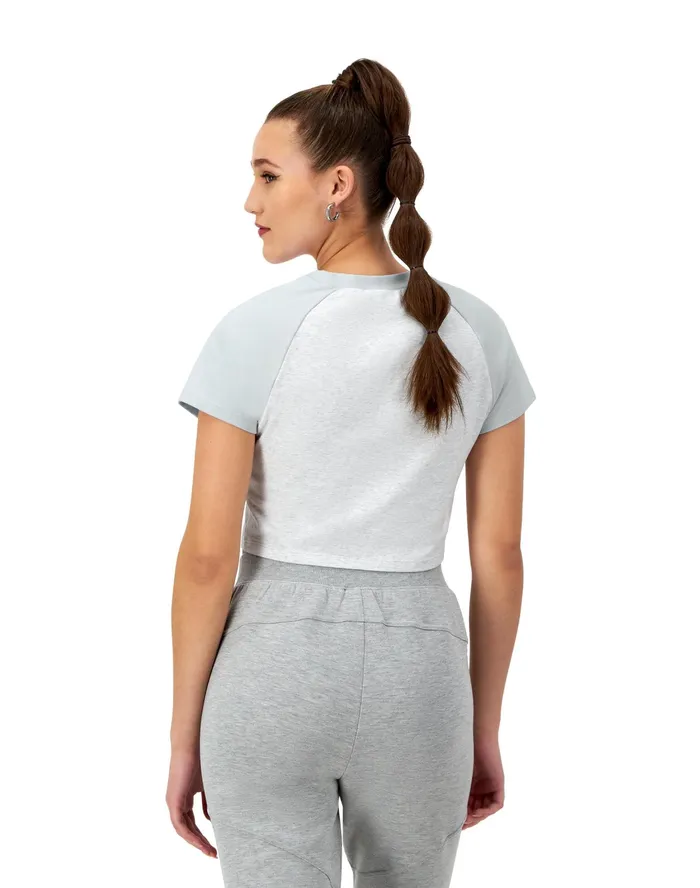 Ringer TShirt Cropped Colorblocked C Logo Silver Greycrisp Morning Blue Women Champion TShirts and Tops