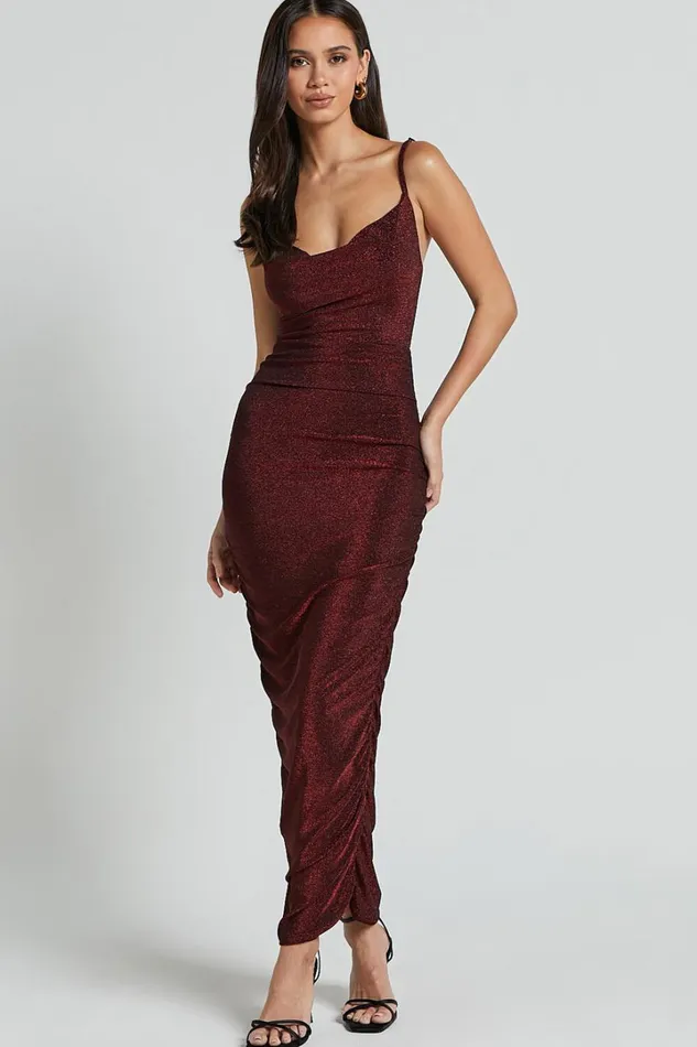 Roma Midi Dress 8211 Ruched Cowl Neck Dress In Berry Women Showpo Dresses