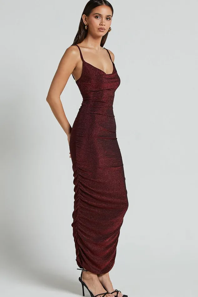 Roma Midi Dress 8211 Ruched Cowl Neck Dress In Berry Women Showpo Dresses