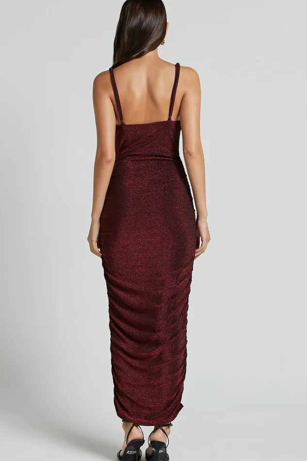 Roma Midi Dress 8211 Ruched Cowl Neck Dress In Berry Women Showpo Dresses