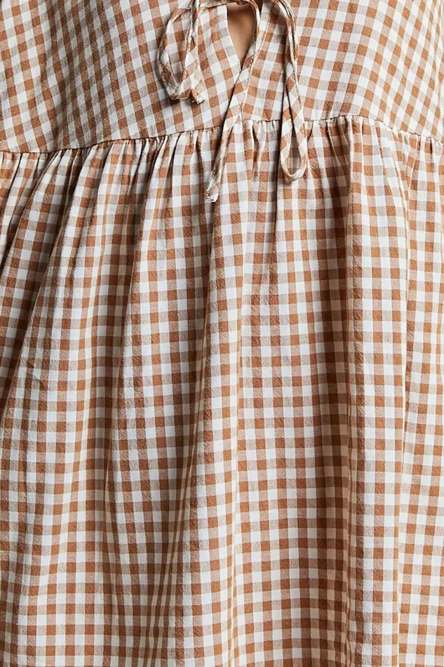 Rosita Mini Dress 8211 Tie Front Puff Sleeve Dress In Caramel and White Gingham Women Showpo Curve Clothes