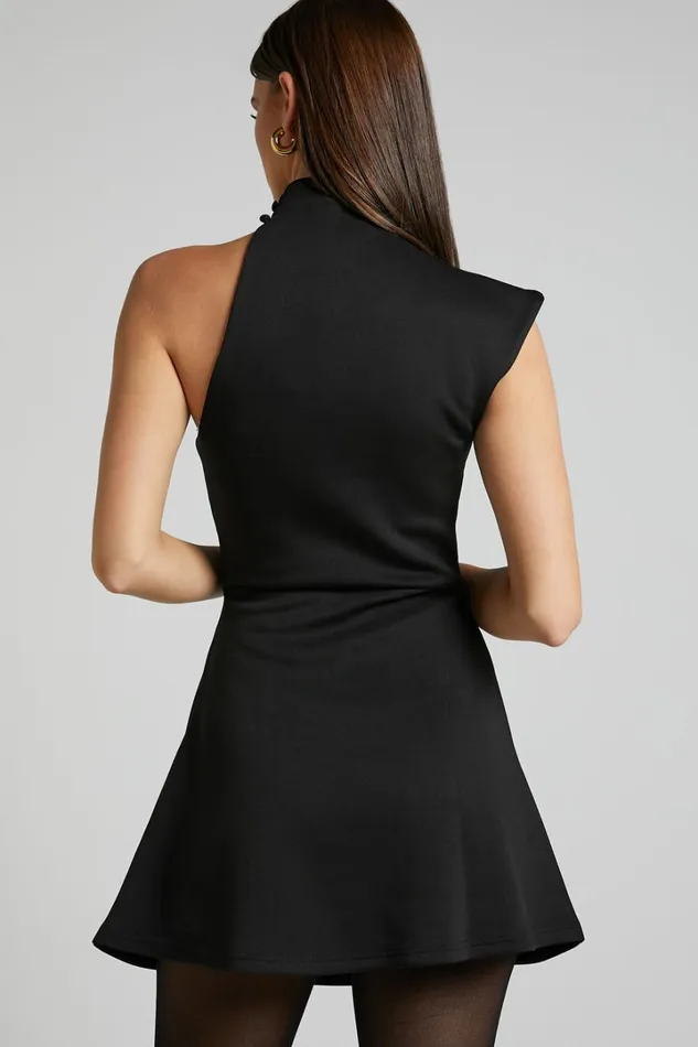 Rubie Mini Dress 8211 High Neck Asymmetrical One Shoulder Dress In Black Women Showpo Curve Clothes