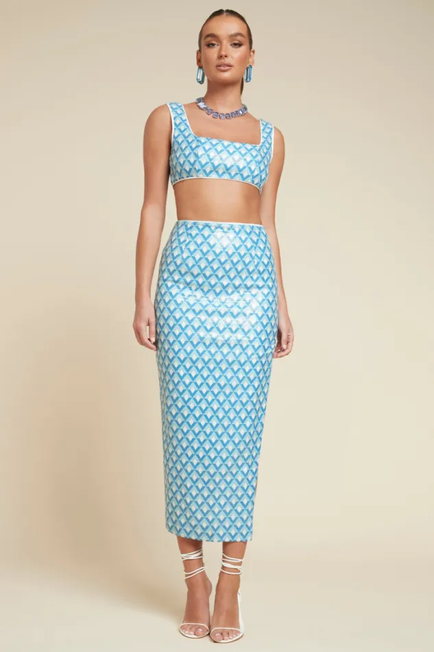 Runaway The Label Crops CARLA CROP Sky Geo Print 8211 Women Runaway The Label Crops CARLA CROP Sky Geo Print 8211 Women