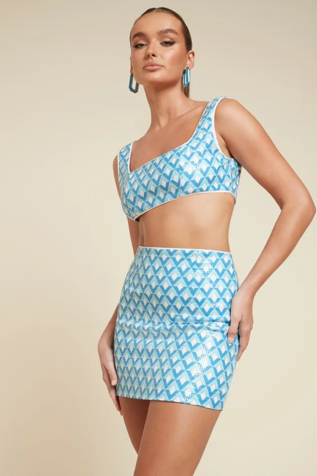 Runaway The Label Crops CARLA CROP Sky Geo Print 8211 Women Runaway The Label Crops CARLA CROP Sky Geo Print 8211 Women