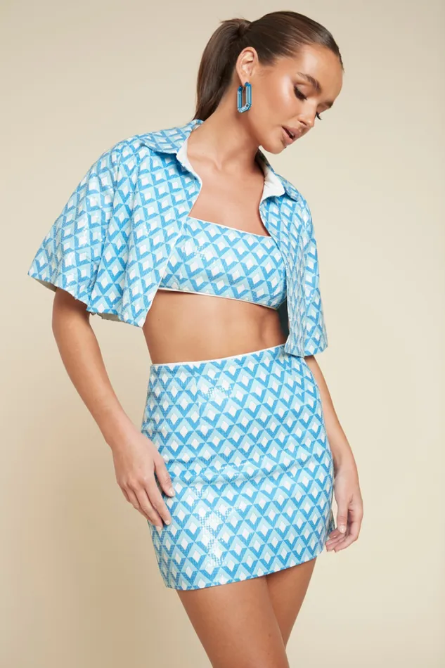 Runaway The Label Crops CARLA CROP Sky Geo Print 8211 Women Runaway The Label Crops CARLA CROP Sky Geo Print 8211 Women