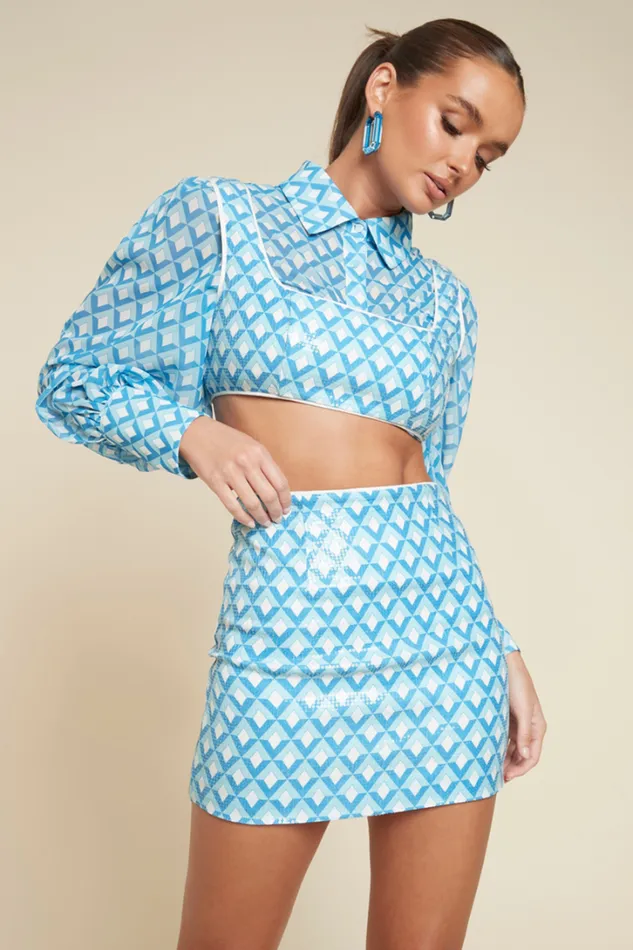 Runaway The Label Crops CARLA CROP Sky Geo Print 8211 Women Runaway The Label Crops CARLA CROP Sky Geo Print 8211 Women