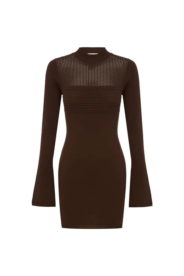 Runaway The Label Long Sleeved Dresses COSTA MINI DRESS Chocolate 8211 Women
