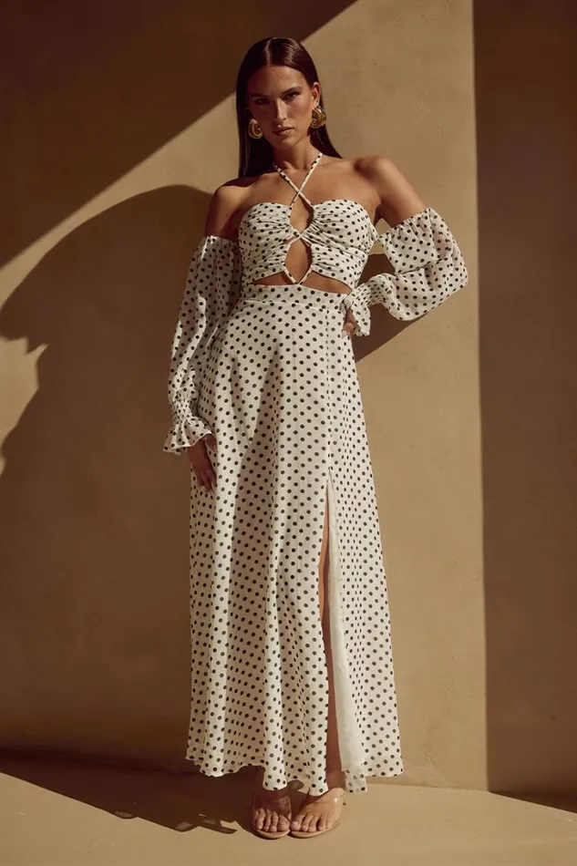 Runaway The Label Long Sleeved Dresses KARMA MAXI DRESS White Polka 8211 Women