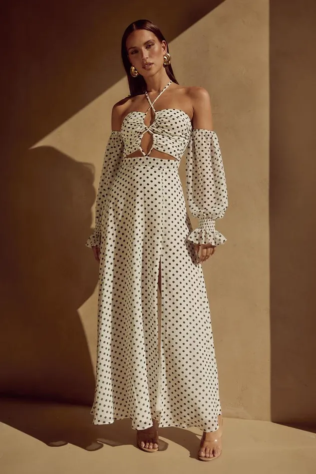 Runaway The Label Long Sleeved Dresses KARMA MAXI DRESS White Polka 8211 Women