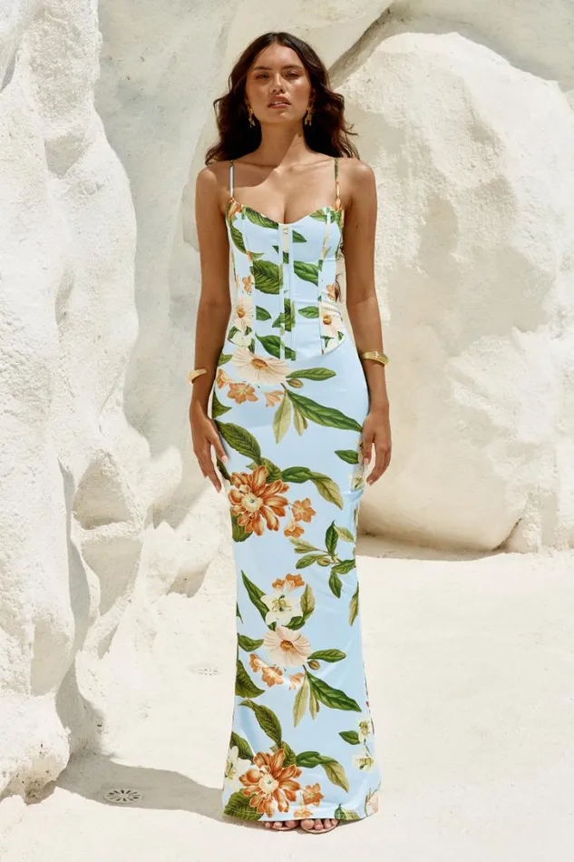 Runaway The Label Skirts AMIARA MAXI SKIRT Blue Floral 8211 Women