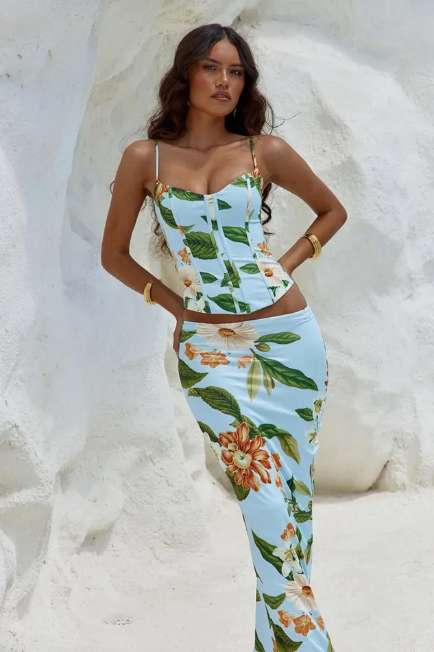 Runaway The Label Skirts AMIARA MAXI SKIRT Blue Floral 8211 Women