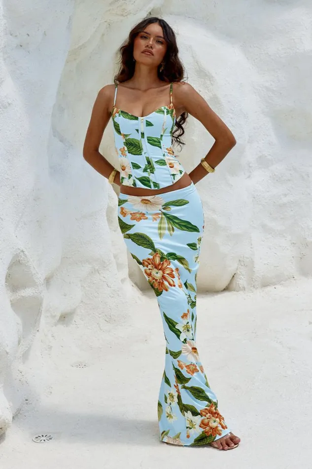 Runaway The Label Skirts AMIARA MAXI SKIRT Blue Floral 8211 Women