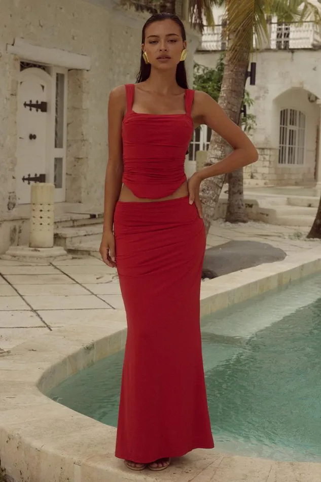 Runaway The Label Skirts TERRIE MAXI SKIRT Cherry 8211 Women
