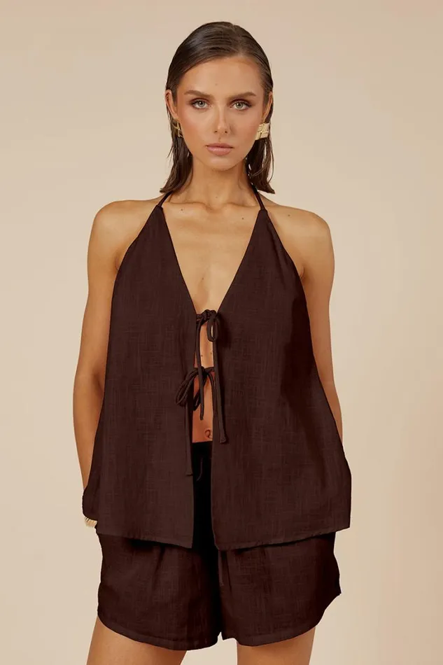 Runaway The Label Summer Sets OCTAVIA TOP Chocolate 8211 Women