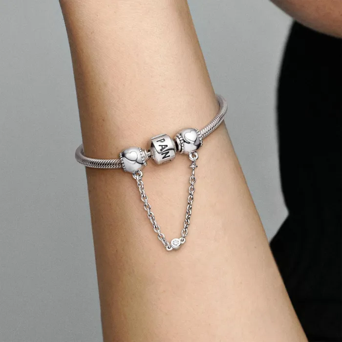 Safety Chains Women Pandora Embossed Hearts Safety Chain Charm